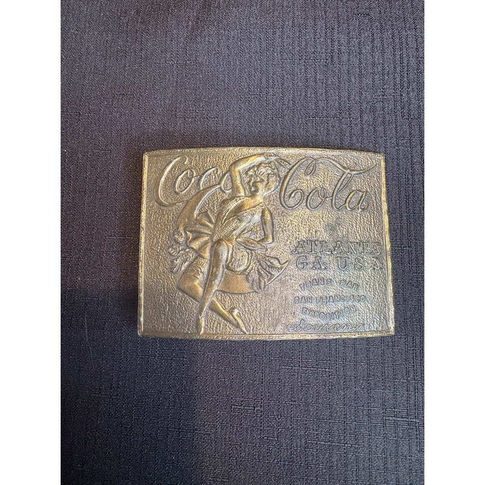 Vintage Coca Cola of Atlanta GA Brass Belt Buckle Trans-Pan San Francisco Expo